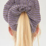 Dahlia Scrunchie in lillac, knitted with glitter stripes