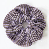 Dahlia Scrunchie in lillac, knitted with glitter stripes