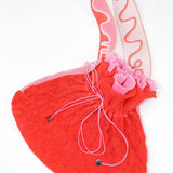 Bubble Frill Bag in coral red, knitted transparent cinch bag