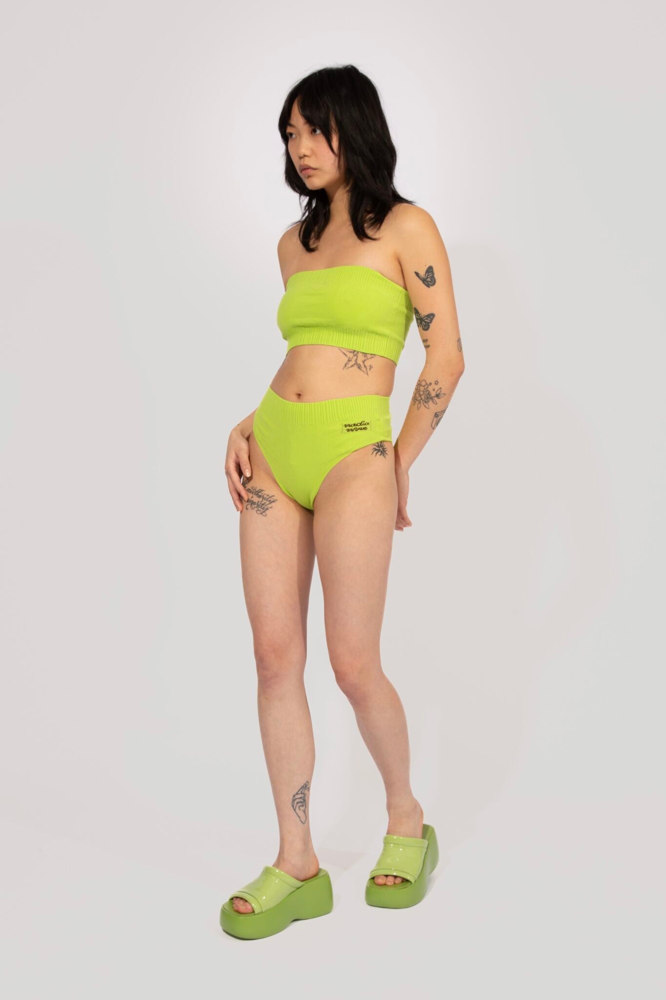 Bloomer top or Panty in lime, knitted pair of panties or top with logo