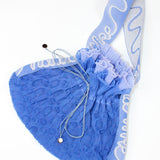 Bubble Frill Bag in powder blue, knitted transparent cinch bag