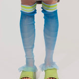 Gradient Frills in blue and lime, knitted, below the knee or the arms
