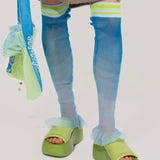 Gradient Frills in blue and lime, knitted, below the knee or the arms