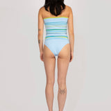 Sporty Stripe knitted Body in light blue and lime, strapless bodysuit