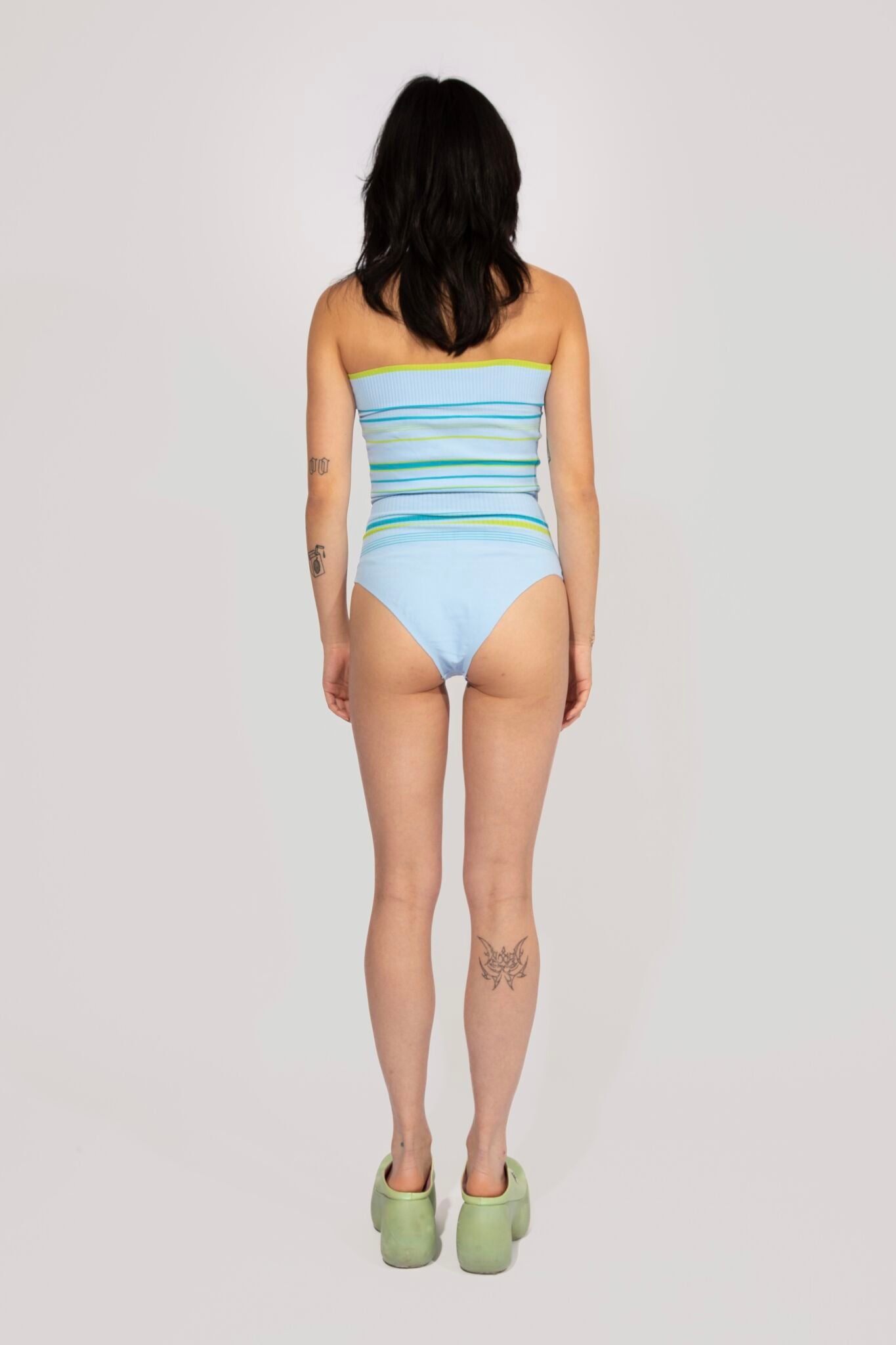 Sporty Stripe knitted Body in light blue and lime, strapless bodysuit