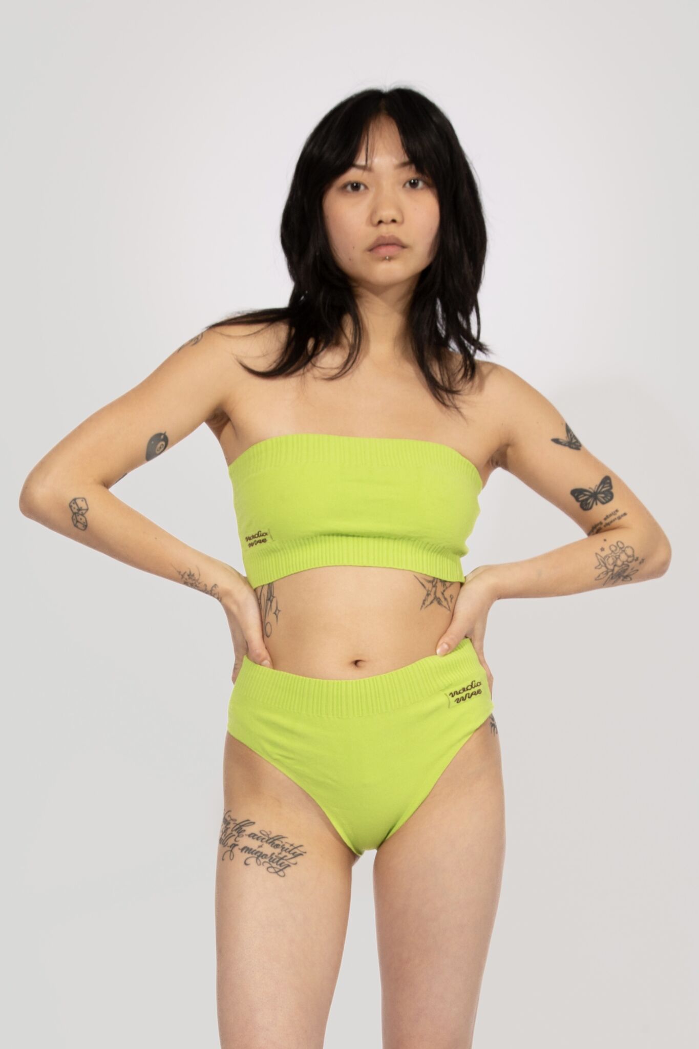 Bloomer top or Panty in lime, knitted pair of panties or top with logo
