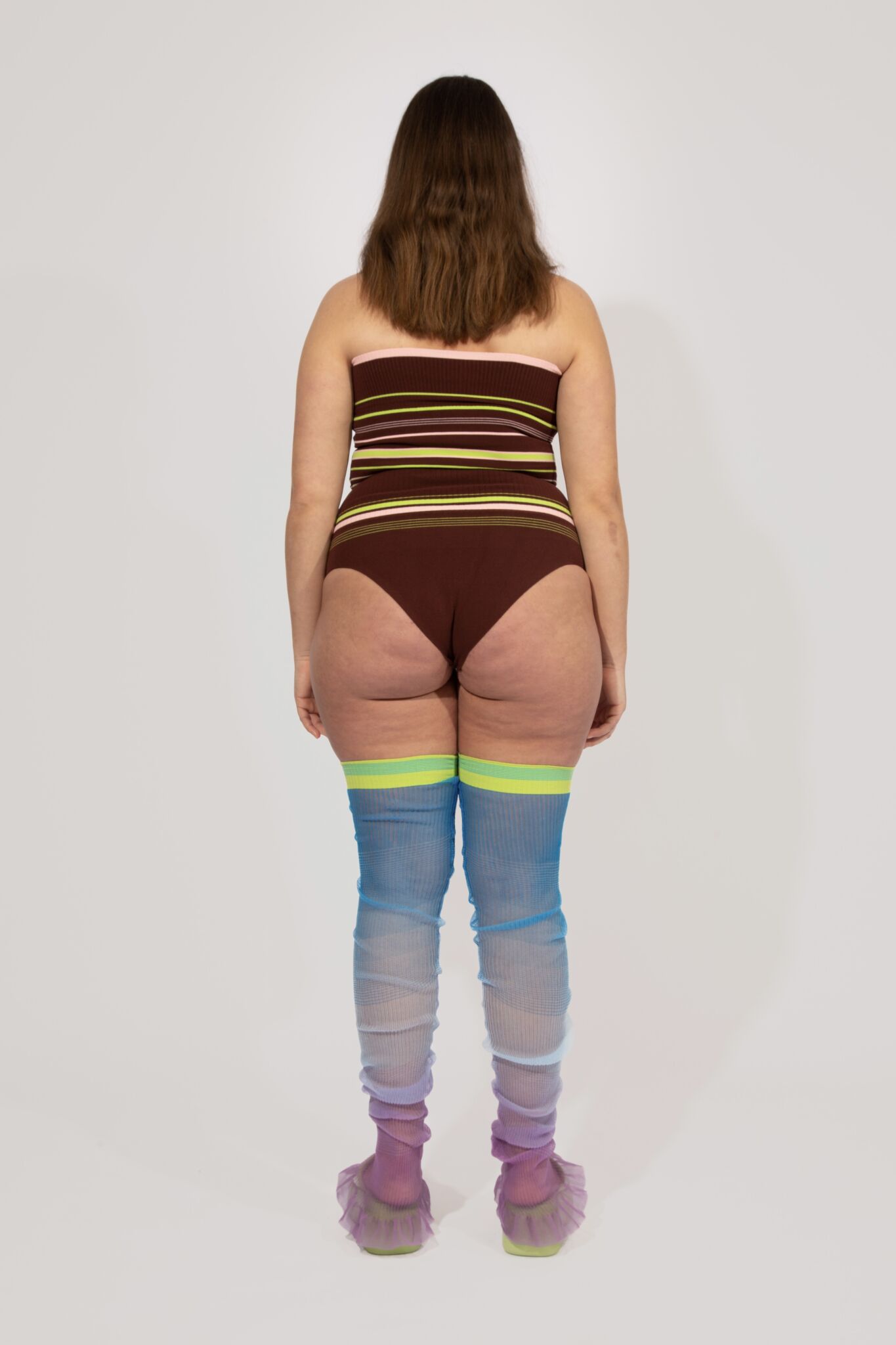 Sporty Stripe knitted Body in brown and pink, strapless bodysuit