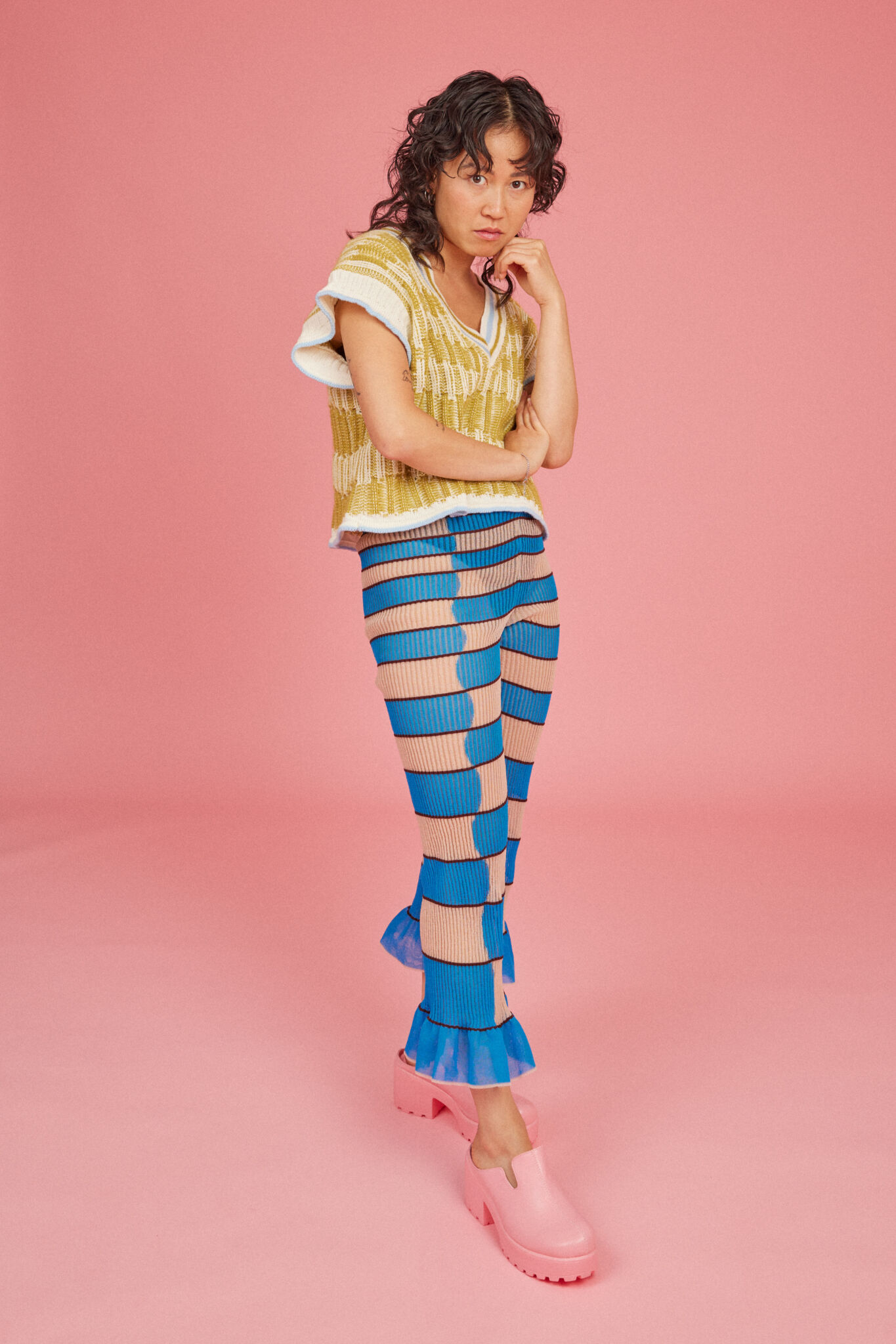 Loveable Loop shot by Amelia Lourie. Wavy Chess Vest and Twisted Secret Trouser.