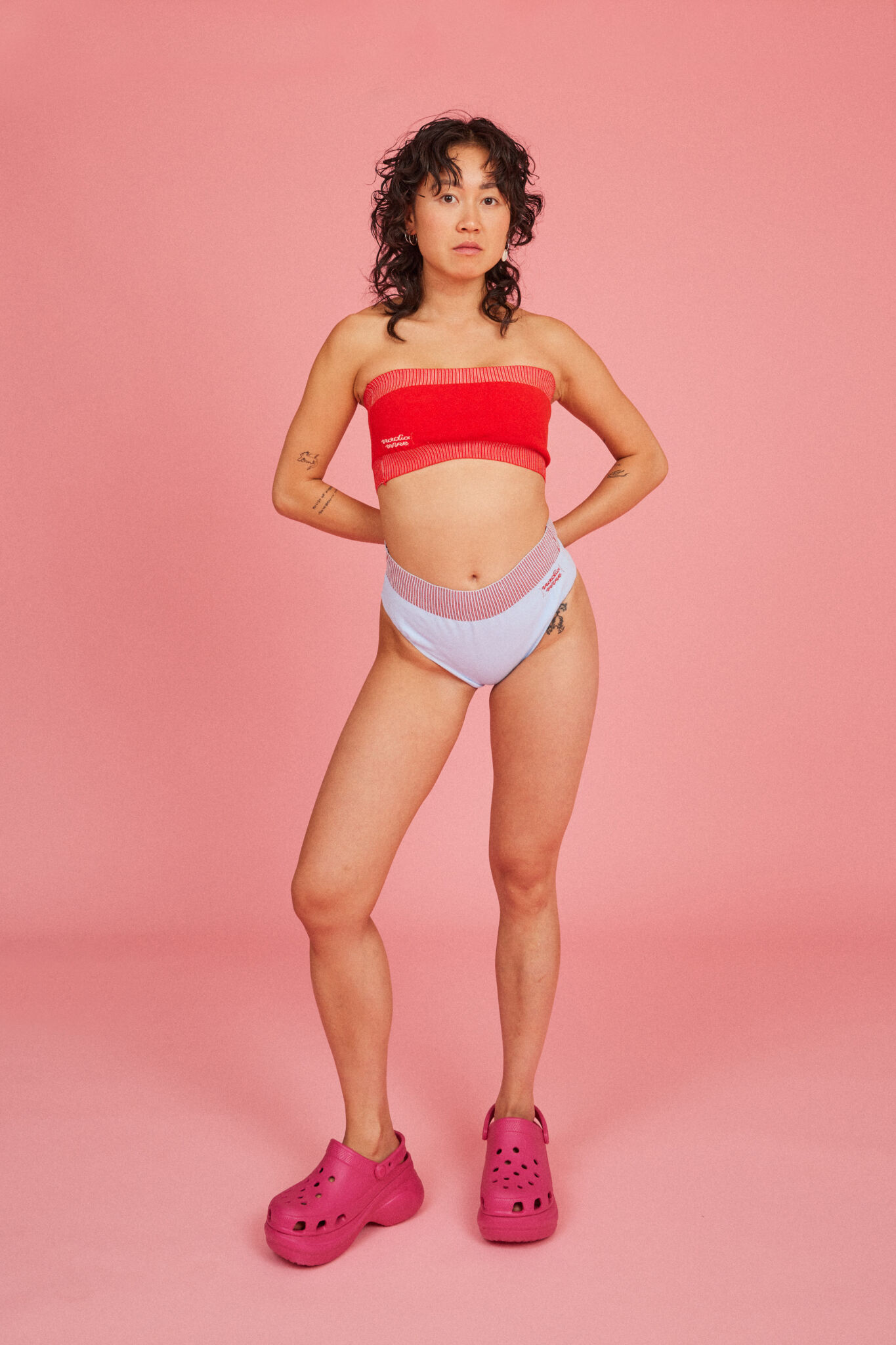 Loveable Loop shot by Amelia Lourie. Spring Bloomer Top and Panty. Tube top and high-waist panties. Can also be used as swimwear.